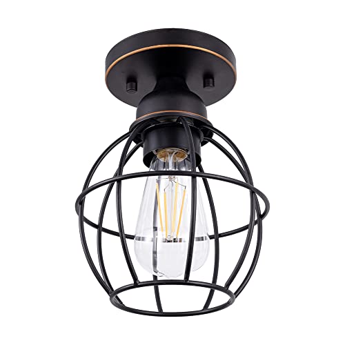 Gruenlich Semi Flush Mount Ceiling Light Fixture For Outdoor And Indoor, One E26 Medium Base 60W Max, Metal Housing And Metal Cage, Bulb Not Included, 1-Pack, Oil Rubbed Bronze Finish #TOP1