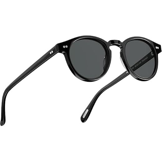 AVAWAY Óculos de sol femininos redondos pequenos com armação de acetato polarizada, proteção UV, orifício de chave clássico, categoria 3, óculos de sol, 1a: armação preta + lente cinza, Small