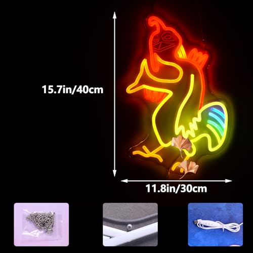 Image of Chicken Neon Signs Vibrant Chicken LED Light Sign Funny Meme Lamp for College Dorm Decor, Outdoor, Bedroom or Home Office Wall Decor Neon LED Gifts