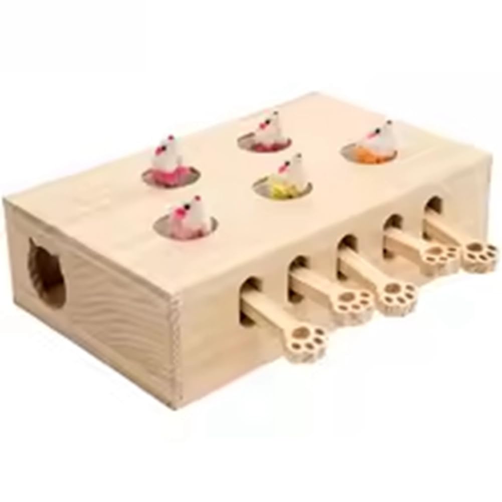 Cat Toys Interactive Whack-A-Mole Solid Wood Toy for Indoor Cats Kitten Catch Mice Game