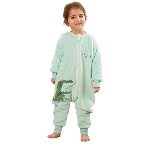 MICHLEY Sacco a pelo in flanella, a maniche lunghe, con cerniera, motivo coccodrillo, indossabile, con piedi, per bambini e bambine, 3-4 anni, taglia 110