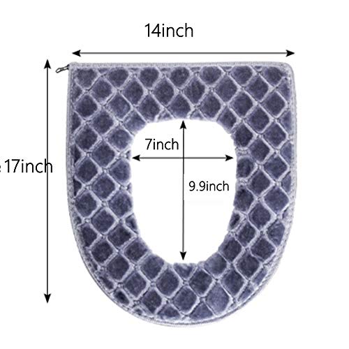 Toilet Seat Cover for Bathroom, Toilet Seat Cushion Covers Soft Thicker Warmer Washable Toilet Seat Cover Pads with Zipper Home Reusable (Gray)