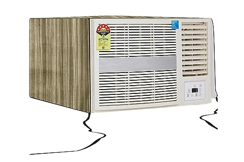 Image of The Furnishing Tree Window AC Cover for 1 Ton Capacity PVC Waterproof and Dustproof Wooden Pattern Beige