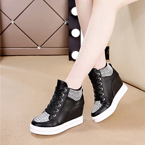 Ckrola Womens Fashion Platform Shoes Rhinestone Hidden Wedge Heel High Top Sneakers For Women Platform Boots Working Shoes Women #TOP3