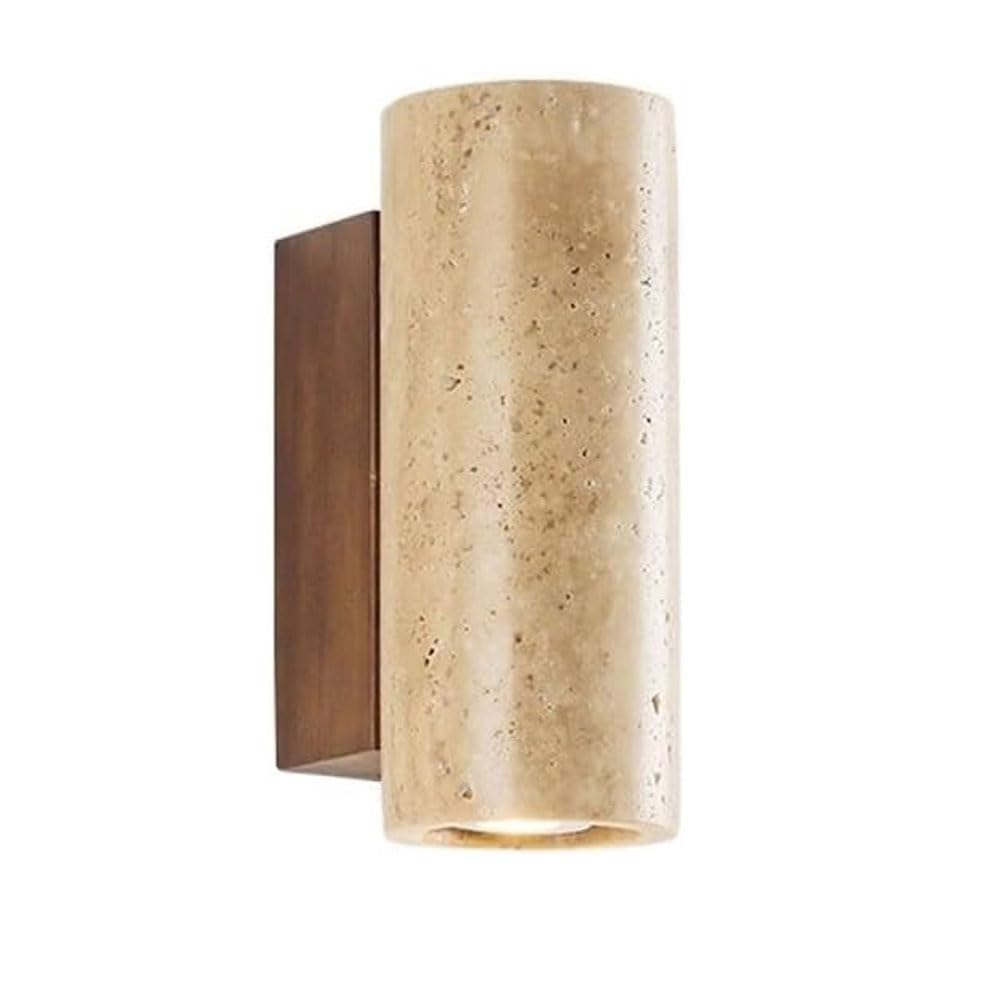HEBXMF Natural Yellow Travertine LED Wall Lamp, Japanese Wabi Sabi Style Wall Light, Walnut Lamp Base Wall Sconce, Bedroom Living Room Dressing Table Decorative Lighting Fixtures