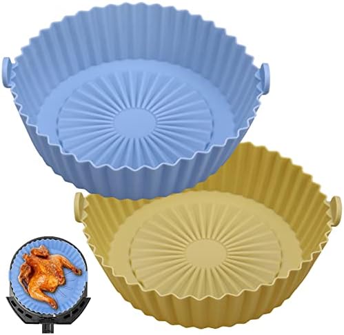 FANTESI 2 Pcs Air Fryer Silicone Liner, 6.3 Inch Round Silicone Baking Pan Air Fryer Paper Liners Replacement Round Silicone Mats Air Fryer Basket for Oven Microwave