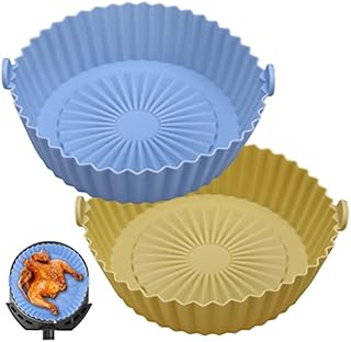 FANTESI 2 Pcs Air Fryer Silicone Liner, 6.3 Inch Round Silicone Baking Pan Air Fryer Paper Liners Replacement Round Silicone Mats Air Fryer Basket for Oven Microwave