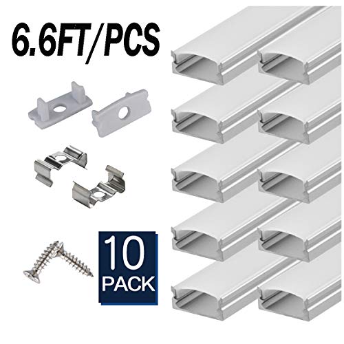StarlandLed LED Aluminum Channel 6.6ft, 10x2meter LED Channel with End Caps and Mounting Clips for LED Strip Light Mounting