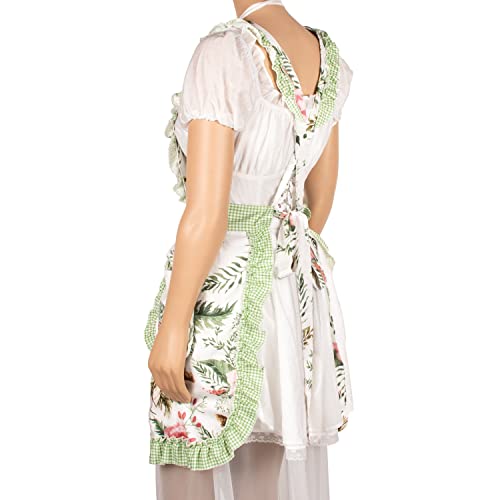 Sinuolin Cute Aprons For Women With Pockets, Cute Floral Apron With Adjustable Strap Apron For Cooking Baking Housework Gift For Mom Wife Green/Leaves #TOP2