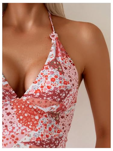 Women's 2 Piece Floral Tankini Swimsuits Halter V Neck High Waisted Bathing Suits4
