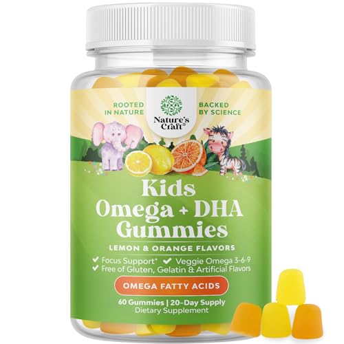 Gomitas vegetarianas Omega 3 para niños, deliciosas gomitas DHA para niños, con omega vegetariana 3 6 9 para inmunidad de visión del corazón óseo y apoyo cerebral, a base de plantas, Omega 3 gelatina y sin gluten, sin OMG