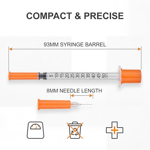 BLPRKOT 10 Stücks 0.5 ml/cc Kunststoff Mehrzweck-Messwerkzeuge 30G/8mm Plastiktube, insulinspritzen 1ml mit nadel, spritze mit nadel, einwegspritzen, diabetes spritzen mit nadel, Einzeln Verpackt