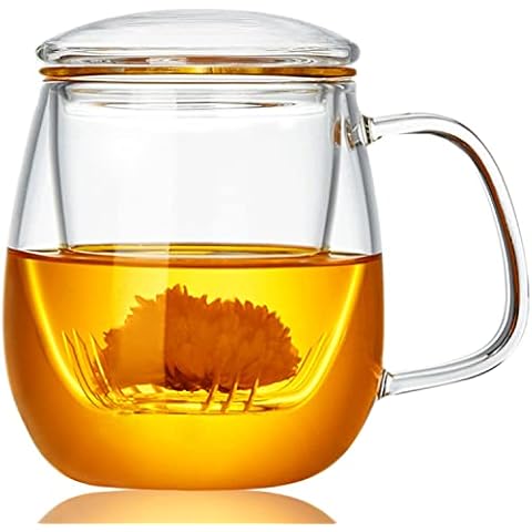 WHJY Glass Tea Cup with Infuser Cover