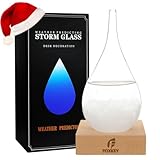 Storm Glass Weather Predictor, Glass Sphere with Wood Base, Christmas Decoration Snow Globe, Storm Glass Weather Forecast Weather Station Unique Christmas Gift