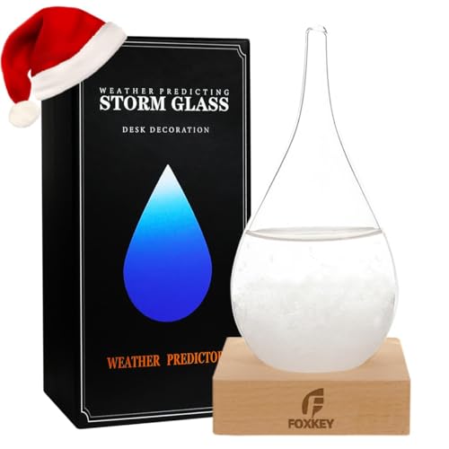 Storm Glass Weather Predictor, Glass Sphere with Wood Base, Christmas Decoration Snow Globe, Storm Glass Weather Forecast Weather Station
