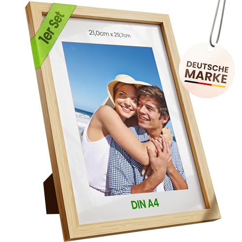 BAMBUA Bilderrahmen DIN A4 - 100% Bambus, 21x30 cm - A4 Holzrahmen Mit Bruchsicherem Acrylglas - Premium 20x30 cm - Ideal Als Geschenk