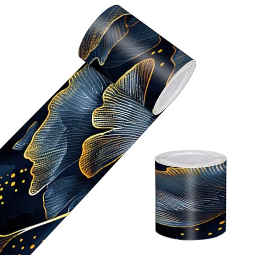 HOMETITUTE Peel and Stick Wallpaper Border 4x196in Navy Leaf Pattern