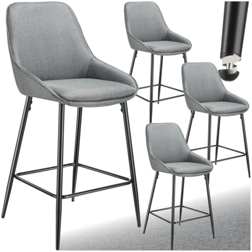 tectake® Lot de 4 Tabouret Bar en Tissu Chaise de Bar Chaise Haute Cuisine pour îlot Central H100cm Rembourrée avec Dossier Tabouret Haut Cuisine Comptoir...