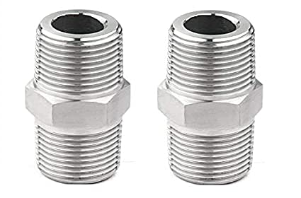 CP Hex Male Nipple 0.5 Inch to 0.5 Inch Male Threaded SS for connecting two Threaded Pipes or fittings (Pac of 2) SILVER