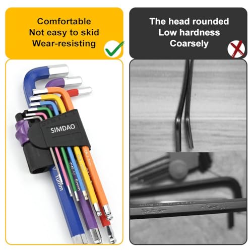 Metric Hex Key Set, 9Pcs Allen Key Set 1.5-10mm, Anti-Slip Long Ball End Hex Wrench Set, for Disassembly and Maintenance of Mechanical Equipment Vehicles, with Color Coding - Imperial… 3 Metric Hex Key Set, 9Pcs Allen Key Set 1.5-10mm, Anti-Slip Long Ball End Hex Wrench Set, for Disassembly and Maintenance of Mechanical Equipment Vehicles, with Color Coding - Imperial… - Image 3