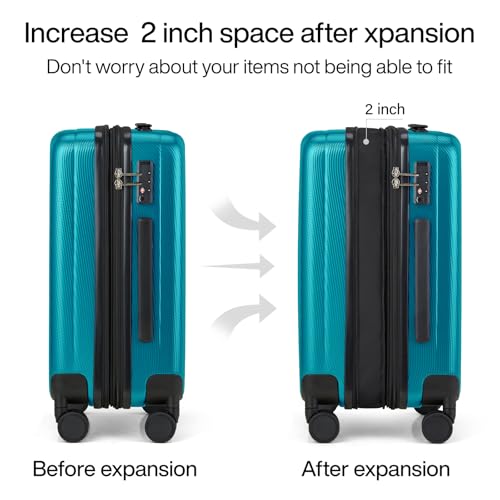 Image of Hanke 24 Inch Expandable Checked Luggage Lightweight PC Hard Case Luggage Suitcases with Wheels Tsa Luggage Rolling Large Suitcase Travel Luggage Bag for Go to University.(Caribbean Blue)