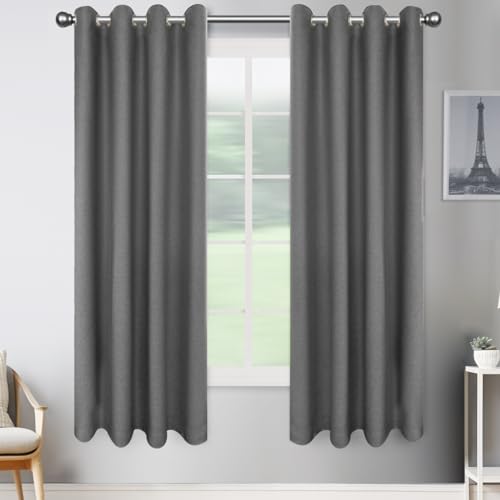 JIVINER Blackout Curtains/Drapes Set of 2 Thermal Insulated Grommet Linen Black Out Curtains for Living Room Bedroom (Dark Gray, W52 X L63,2 Panels)