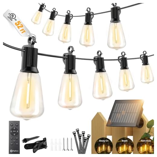 Solar String Patio Lights - 52ft, 15 LED bulbs, 1 Solar Panel