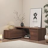 Homary Corner TV Unit, Extendable TV Stand Cabinet for Living Room, Wood TV Units with Large Storage 3 Drawers, Walnut Media Unit, Modern Design, 120-180cm