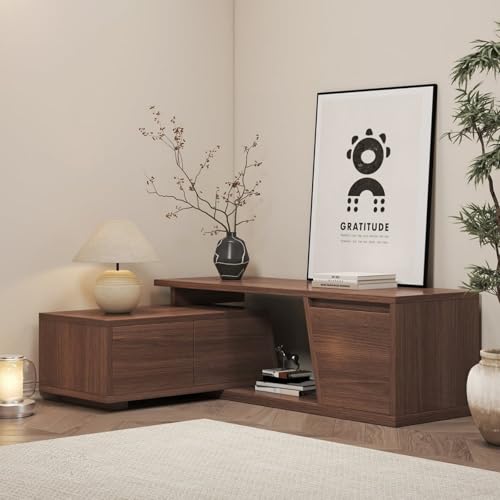 Homary Meuble TV d'angle Extensible Bois avec 3 Tiroirs Spacieux, MDF Écologique, Rangement Ouvert, Design Moderne pour Salon, Installation à Gauche/Droite...