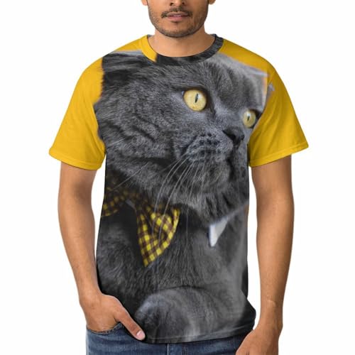 Tee Shirt Manches Courtes Homme Imprimé Gros Chat pour Vos Week-ends Décontractés