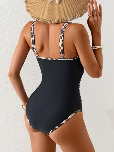 Image of B2prity One Piece Swimsuit for Women Tummy Control Ruched Slimming Bathing Suit Button Full Coverage Swimwear