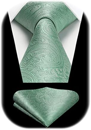HISDERN Solid Paisley Tie for Men Handkerchief Woven Classic Flroal Men's Necktie & Pocket Square Set Wedding