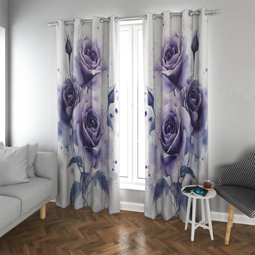 PARREN Cortina Floral Planta Vintage Cortinas Opacas Rosa Lila para Dormitorio romántico Decoración la Sala Estar Ventana Cortinas con Aislamiento térmico W140xL230cm 2 Paneles