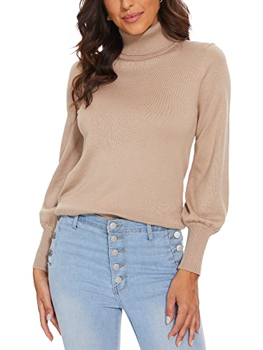 Image of Camel Turtleneck Sweaters for Women Long Sleeve Pullover Knit Tops M | Lantern Sleeve, Mock Turtleneck, Classic, Dressy Casual, Capsule Wardrobe for Women 2026 Trendy, for Work Office
