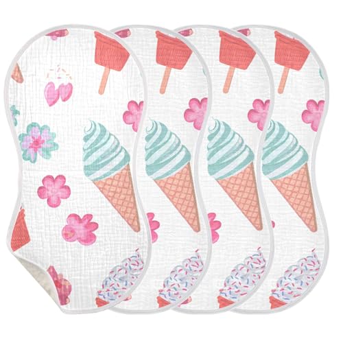 xigua Ice Cream Cones Baby Burp Cloths for Newborn Boys and Girls 4 Pack, Soft & Absorbent Cotton Baby Burp Cloth, Baby Washcloths, Newborn Towel, Burp Rags3