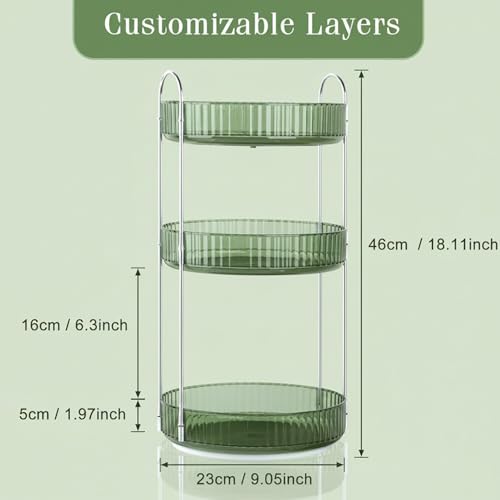 Image of JD FRESH 3 Tier Makeup Organizer 360 Rotating Cosmetic Storage Box Vanity Organizer Stand with Drawers for Lipstick Nail Polish Skincare Dressing Table Bathroom Organizer (Light Green)