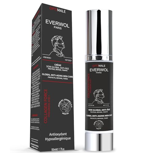 EVERWOL - CRÈME HYDRATANTE, ANTI AGE POUR HOMME, VISAGE ET YEUX, ACIDE HYALURONIQUE, COLLAGÈNE, JOJOBA ET THÉ VERT, 50ML