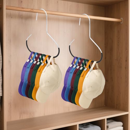 lasuroa 2 Stück Hut Organizer, Hut Aufbewahrungshaken Platzsparender Kleiderbügel aus Edelstahl für Baseballkappen und Zubehör für den Schrank Schwarz