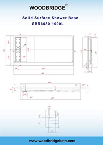 Woodbridge Sbr6030-1000L-Bn Shower Base, 60"X 30", White With Brushed Nickel Cover #TOP5