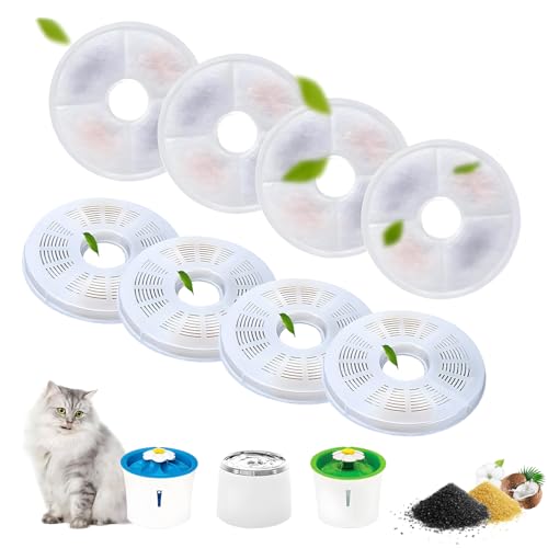 Dhohoo Katzenbrunnen Filter 8 Stück für 3L Katzen-Trinkwasserbrunnen mit Kohlefilter und Schaumfilter