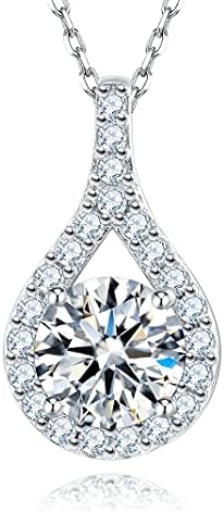 SecreTalk 3CT Moissanite Pendant Necklace 2CT 18K White Gold Plated Silver D Color Ideal Cut Diamond Necklace for Women with Certificate of Authenticity (Mermaid Tear 3CT)
