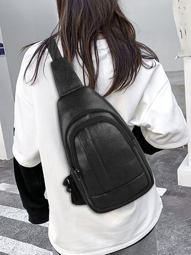 Image of Half Moon Echelon Crossbody Sling Bag for Men Slim Vegan Leather Chest Bag for Men Women for Upto 8-inch iPad Small Shoulder Side Bag Water-resistant Mobile Passport Bag Travel Office