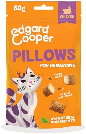 Edgard Cooper Natural Cat Treats, Chicken Pillows (1 X 60G Bag), Packed With Fresh Meat, Grain Free Treats For Rewarding, Less Than 2Kcal Per Treat, Natural Ingredients & No Added Sugar