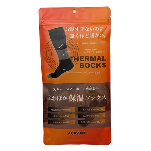 [AURANT] スキースノーボード専用設計 ふわぽか保温ソックス 魔法瓶構造 吸湿速乾 防臭 冬用 冷え対策 メンズ レディース メリノウール サーモライト M