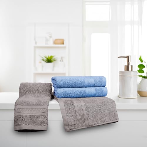 Image of MYTRIDENT Soft Comfort Air Rich Towel 100% Cotton Hand Towel for Daily use, 500 GSM Highly Absorbent Towels for Men /Women, 4Pc Hand Towel Set (41 cm X 66 cm), Charcoal and Allure