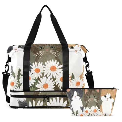 ALAZA Sports Duffel Bags with Toiletry Bag Set,Three Cat Travel Duffel Bags Multi Pockets Weekend Bag