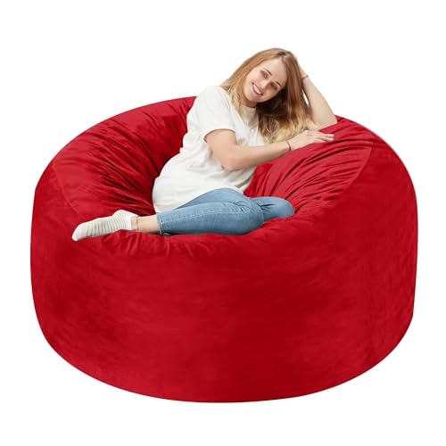 Homguava 3FT Bean Bag Chair: 3' Bean Bags with Memory Foam Filled, Large Beanbag Chairs Soft Sofa with Dutch Velet Cover-Red