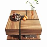 HAINEW Mesa de Centro Cuadrada con 4 Cajones y Espacio de Almacenamiento Inferior Para Salón, Sofá, Mesa Auxiliar de Madera (Color Madera)