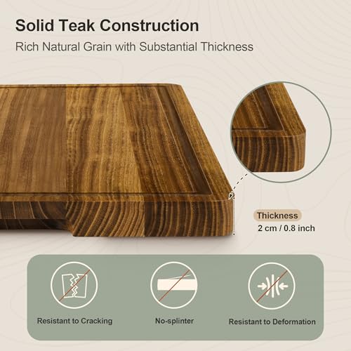Tabla de cortar rectangular de madera de teca 40x28x2 cm miniatura 4