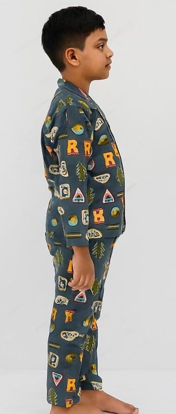 Image of TONY & JONY Summer Casual Wear Self Design Cartoons Printed Full Sleeve 100% Pure Cotton Kid's Top Bottom Set /Night Suit